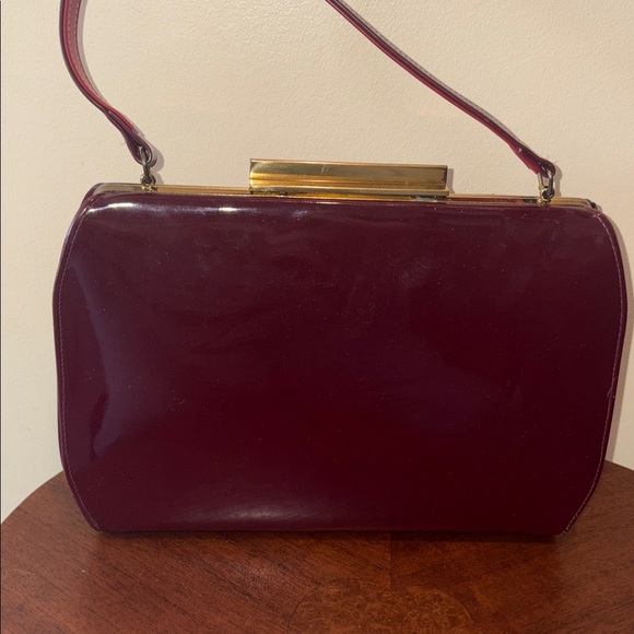 Town & Country Vintage 50’s Satchel Shoulder bag  burgundy red wine Suede Patent - Picture 8 of 13
